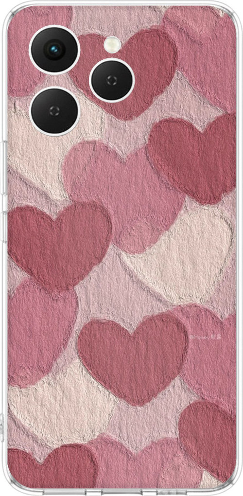 Tecno Spark 40 Uyumlu Pastel Gül Kurusu ve Pembe Kalpli Baskılı Silikon Kılıf
