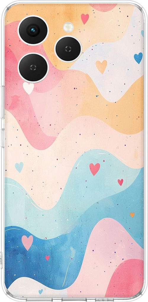 Tecno Spark 40 Uyumlu Pastel Renkli Dalgalı ve Kalp Baskılı Silikon Kılıf