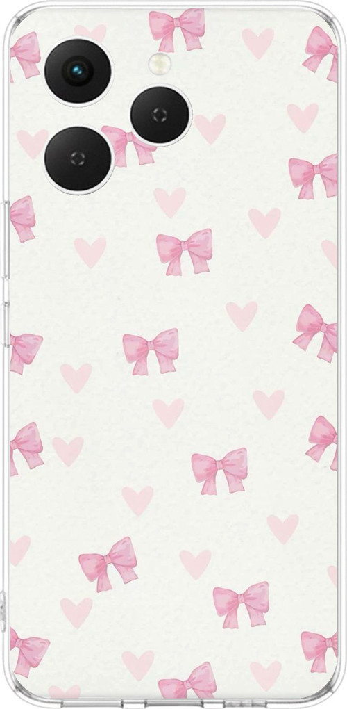 Tecno Spark 40 Uyumlu Fiyonklar ve Pembe Kalpler Baskılı Silikon Kılıf