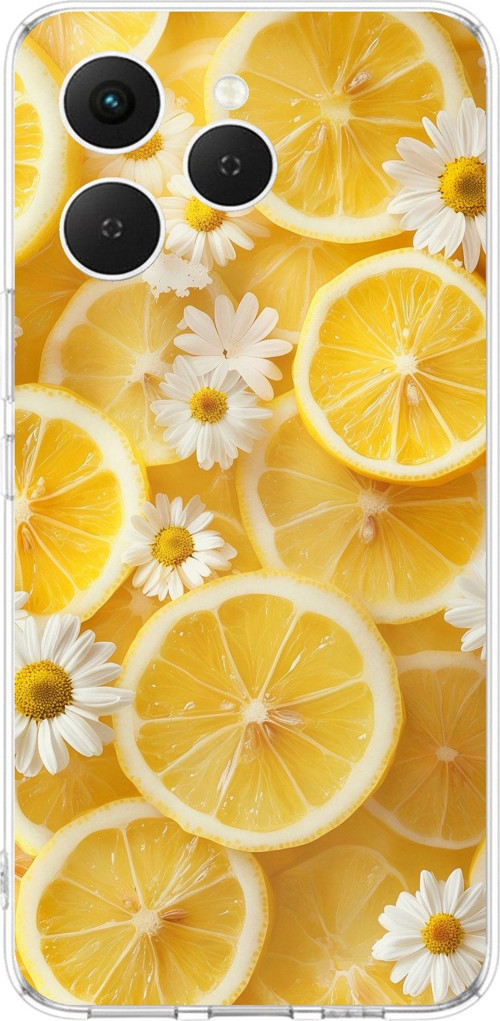 Tecno Spark 40 Uyumlu Limon Dilimleri ve Papatya Desenli Baskılı Silikon Kılıf