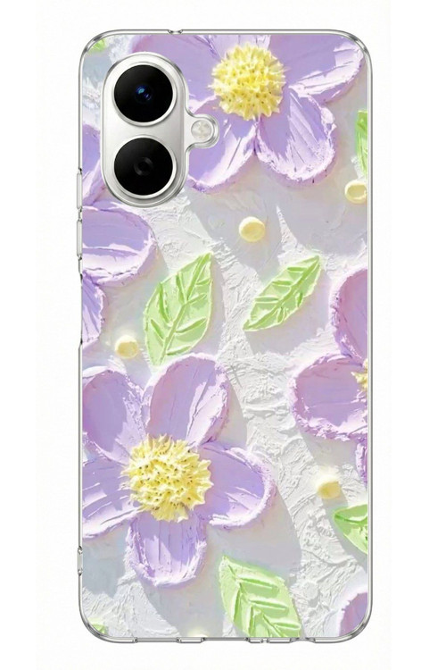 Tecno Spark Go 2 Uyumlu Mor Papatyalar Sulu Boya Baskılı Silikon Kılıf