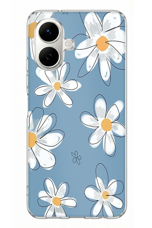 Tecno Spark Go 2 Uyumlu Mavi Papatya Bahçesi Baskılı Silikon Kılıf
