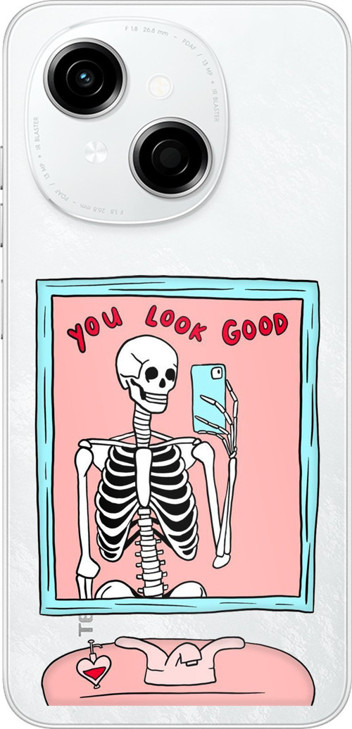 Tecno Spark GO 1 Uyumlu You Look Good İskelet Tasarımlı Baskılı Silikon Kılıf