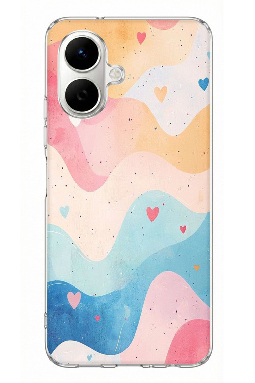 Tecno Spark Go 2 Uyumlu Pastel Renkli Dalgalı ve Kalp Baskılı Silikon Kılıf