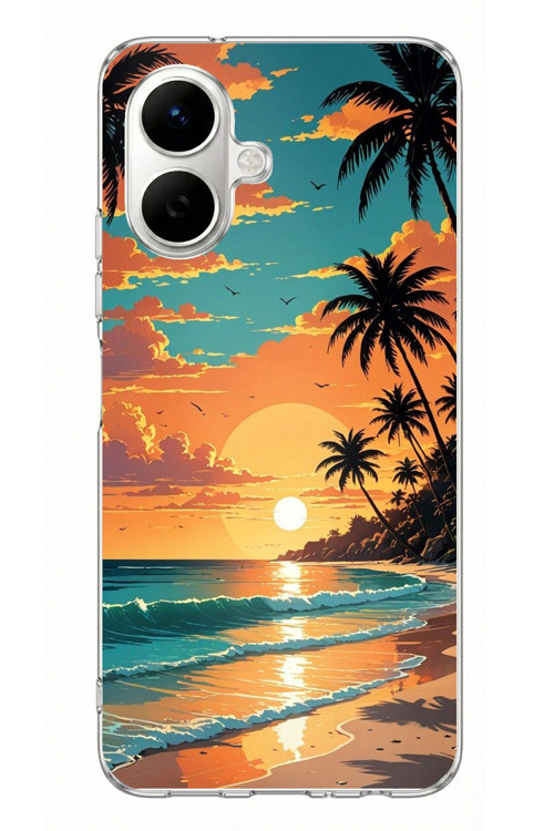 Tecno Spark Go 2 Uyumlu Tropikal Sahil ve Gün Batımı Baskılı Silikon Kılıf