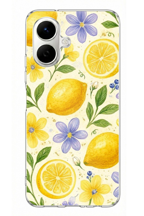 Tecno Spark Go 2 Uyumlu Sulu Boya Limon ve Çiçek Desenli Baskılı Silikon Kılıf