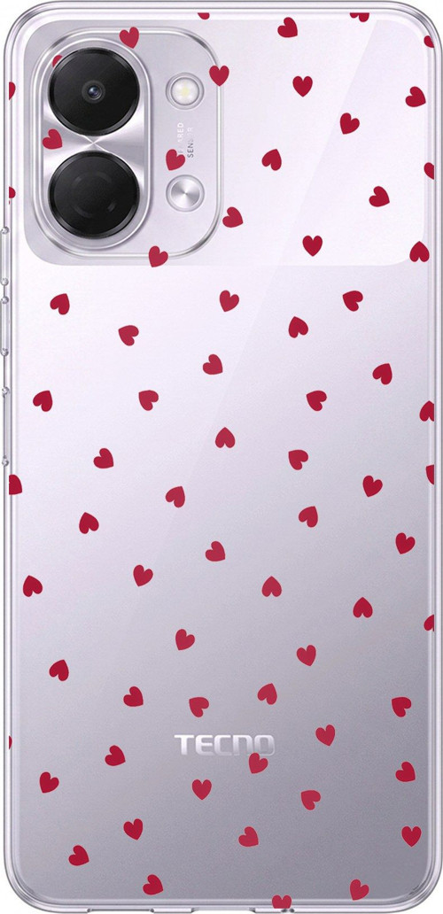 Tecno Spark GO 3 Uyumlu Kırmızı Kalpler Tasarımlı Baskılı Silikon Kılıf