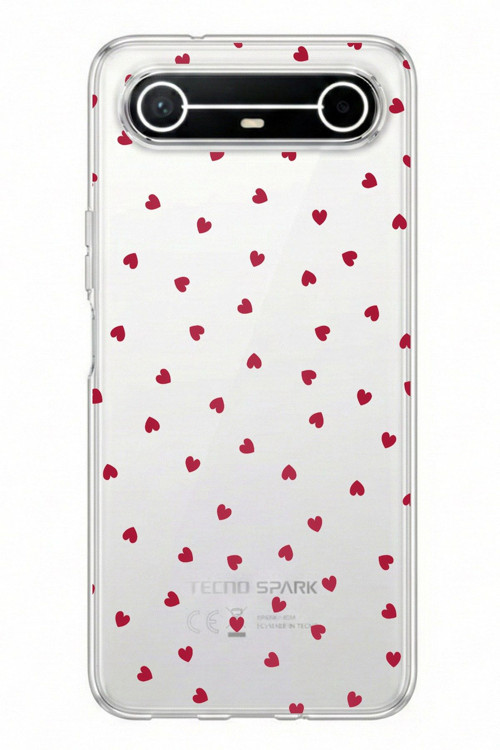 Tecno Spark Slim 5G Uyumlu Kırmızı Kalpler Tasarımlı Baskılı Silikon Kılıf