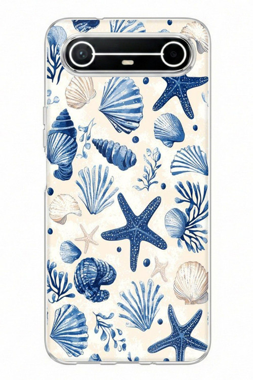 Tecno Spark Slim 5G Uyumlu Mavi Deniz Kabuğu ve Yıldız Desenli Baskılı Silikon Kılıf