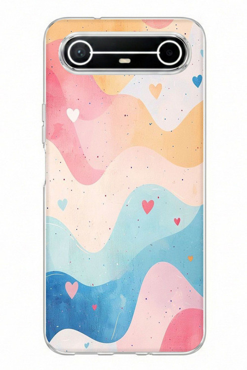 Tecno Spark Slim 5G Uyumlu Pastel Renkli Dalgalı ve Kalp Baskılı Silikon Kılıf