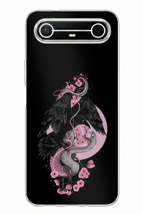 Tecno Spark Slim 5G Uyumlu Pembe Siyah Yılan Baskılı Silikon Kılıf