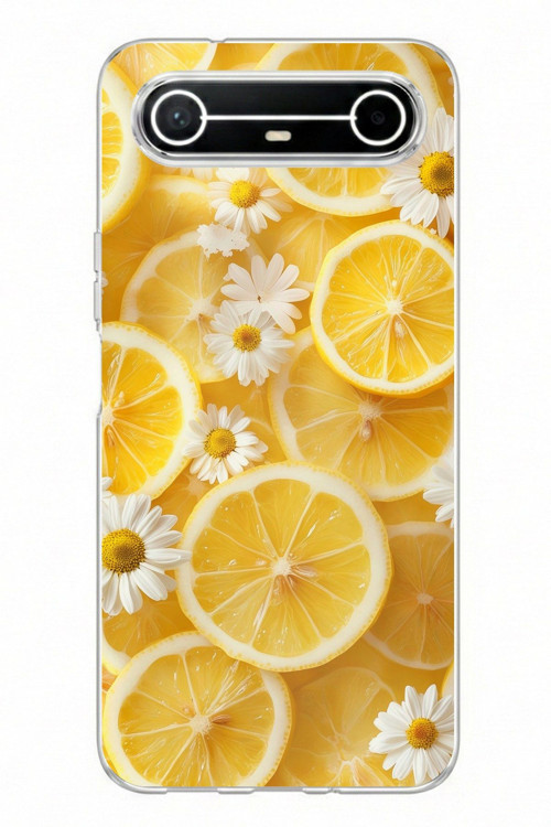 Tecno Spark Slim 5G Uyumlu Limon Dilimleri ve Papatya Desenli Baskılı Silikon Kılıf
