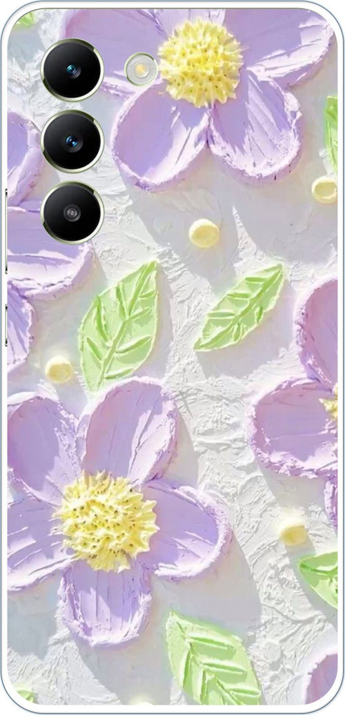 Vivo V30 Lite Uyumlu Mor Papatyalar Sulu Boya Baskılı Silikon Kılıf