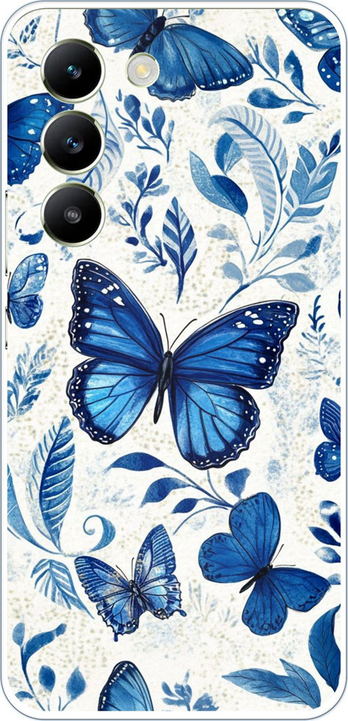 Vivo V30 Lite Uyumlu Mavi Kelebekler Baskılı Silikon Kılıf