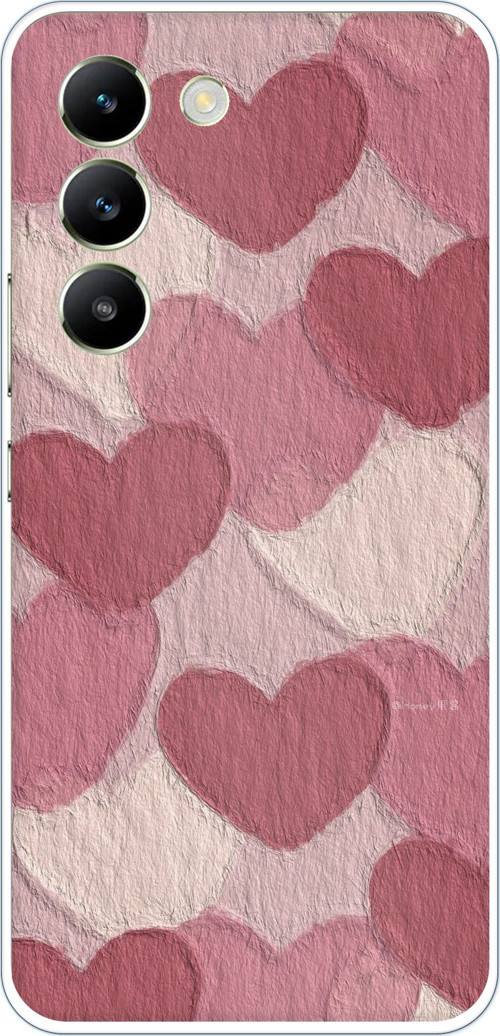 Vivo V30 Lite Uyumlu Pastel Gül Kurusu ve Pembe Kalpli Baskılı Silikon Kılıf