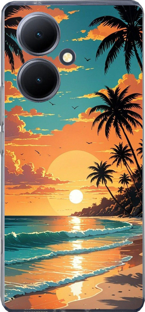 Vivo V29 Lite 5G Uyumlu Tropikal Sahil ve Gün Batımı Baskılı Silikon Kılıf