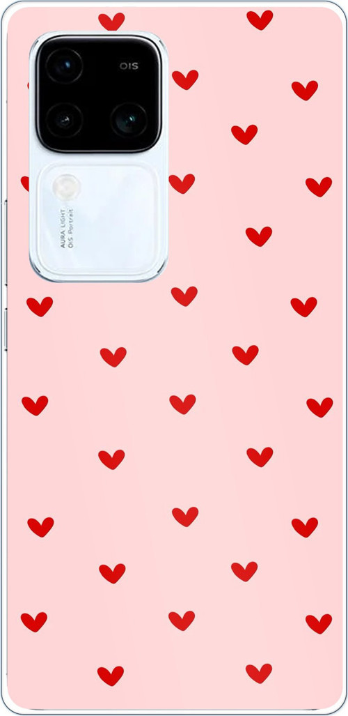 Vivo V30 Uyumlu Kırmızı Minik Kalpler Baskılı Silikon Kılıf