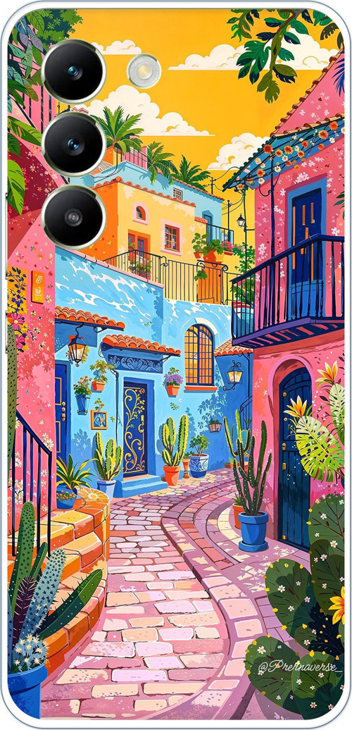 Vivo V30 Lite Uyumlu Renkli Sanat Sokak Silikon Kılıf Baskılı Silikon Kılıf