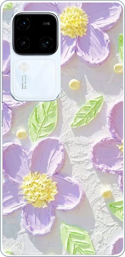 Vivo V30 Uyumlu Mor Papatyalar Sulu Boya Baskılı Silikon Kılıf