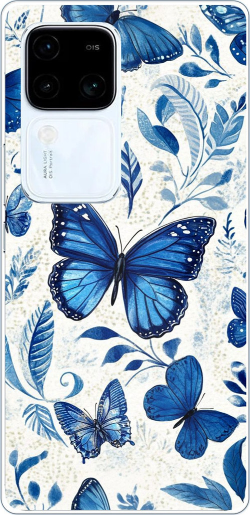 Vivo V30 Uyumlu Mavi Kelebekler Baskılı Silikon Kılıf