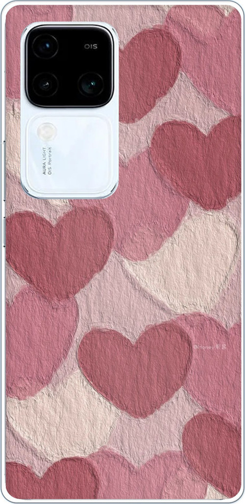 Vivo V30 Uyumlu Pastel Gül Kurusu ve Pembe Kalpli Baskılı Silikon Kılıf