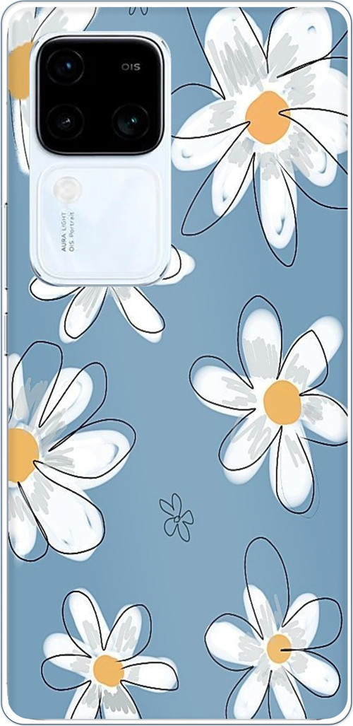 Vivo V30 Uyumlu Mavi Papatya Bahçesi Baskılı Silikon Kılıf