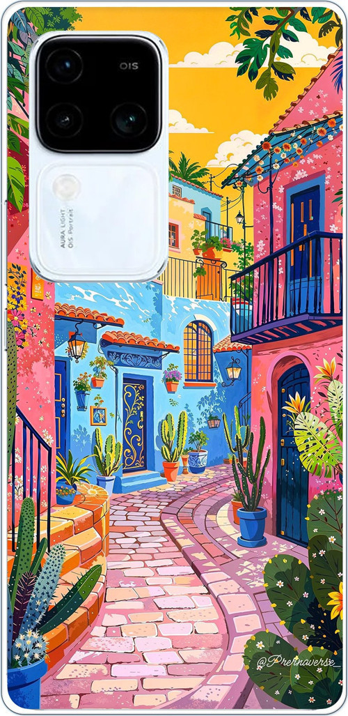 Vivo V30 Uyumlu Renkli Sanat Sokak Silikon Kılıf Baskılı Silikon Kılıf