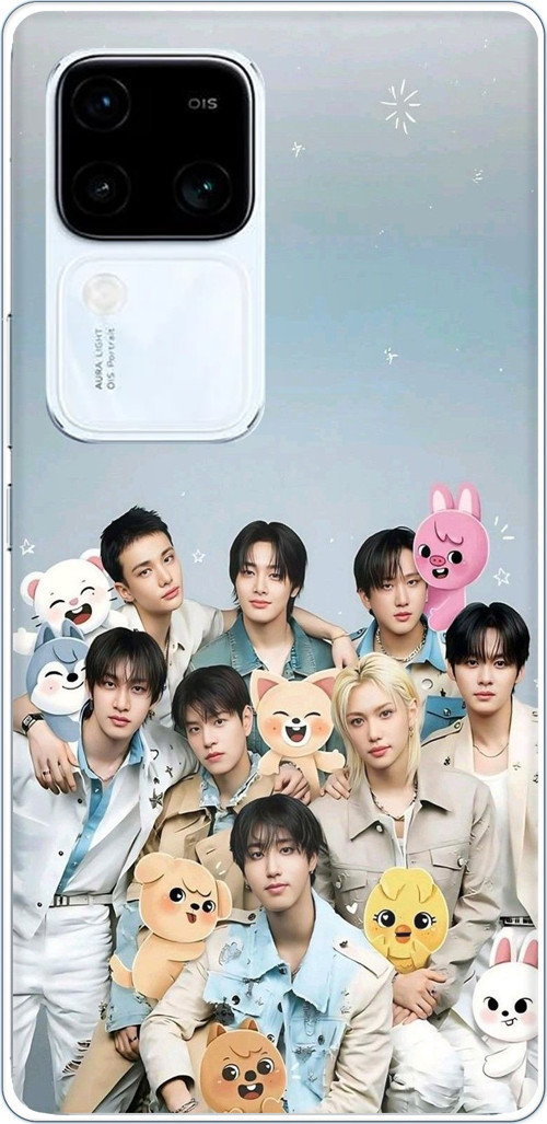 Vivo V30 Uyumlu Tray Kids K-Pop Grubu ve SKZOO Temalı Baskılı Silikon Kılıf