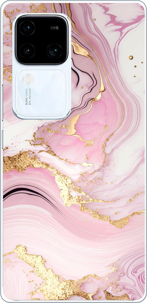 Vivo V30 Uyumlu Pembe Mermer Baskılı Silikon Kılıf