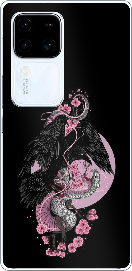 Vivo V30 Uyumlu Pembe Siyah Yılan Baskılı Silikon Kılıf