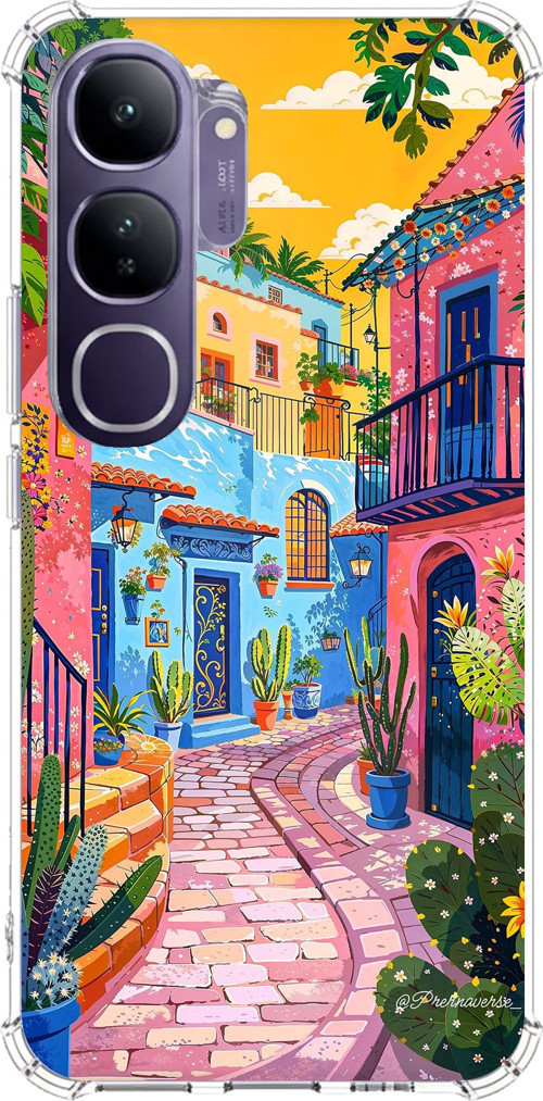 Vivo V40 Lite Uyumlu Renkli Sanat Sokak Silikon Kılıf Baskılı Silikon Kılıf
