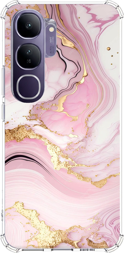 Vivo V40 Lite Uyumlu Pembe Mermer Baskılı Silikon Kılıf