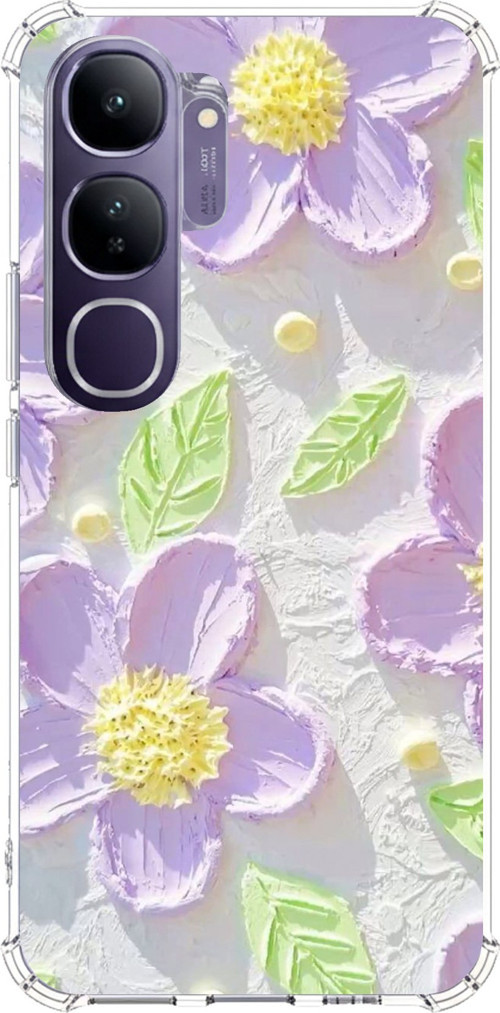 Vivo V40 Lite Uyumlu Mor Papatyalar Sulu Boya Baskılı Silikon Kılıf