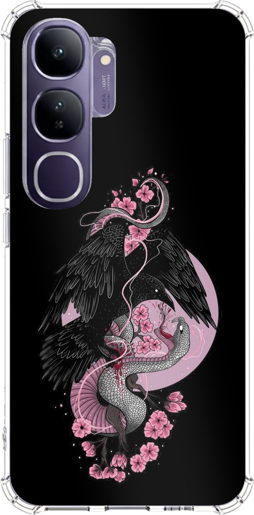 Vivo V40 Lite Uyumlu Pembe Siyah Yılan Baskılı Silikon Kılıf