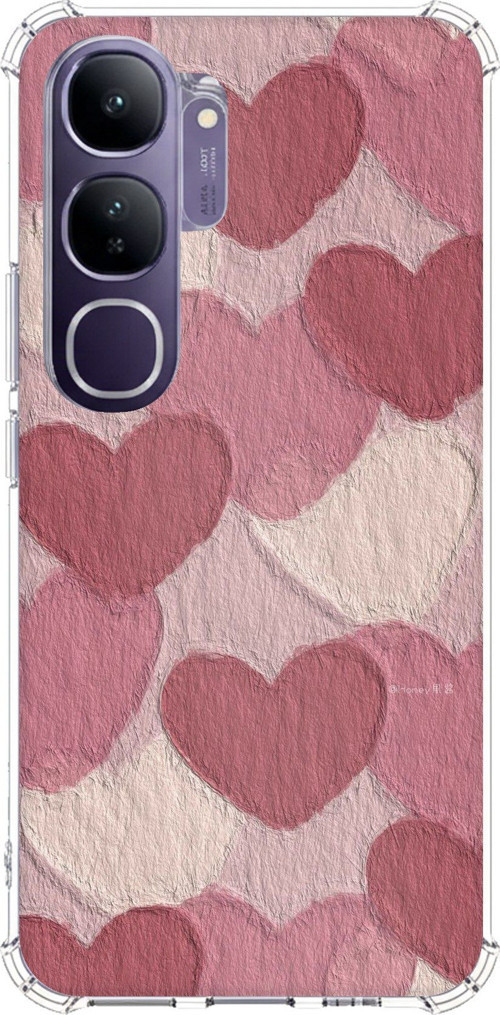 Vivo V40 Lite Uyumlu Pastel Gül Kurusu ve Pembe Kalpli Baskılı Silikon Kılıf