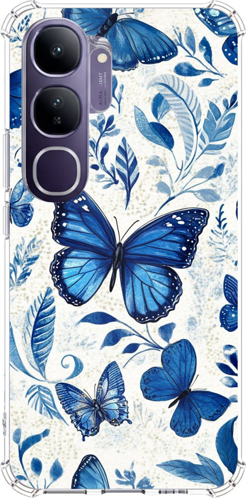 Vivo V40 Lite Uyumlu Mavi Kelebekler Baskılı Silikon Kılıf