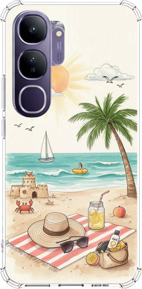 Vivo V40 Lite Uyumlu Sulu Boya Sahil ve Deniz Manzaralı Baskılı Silikon Kılıf