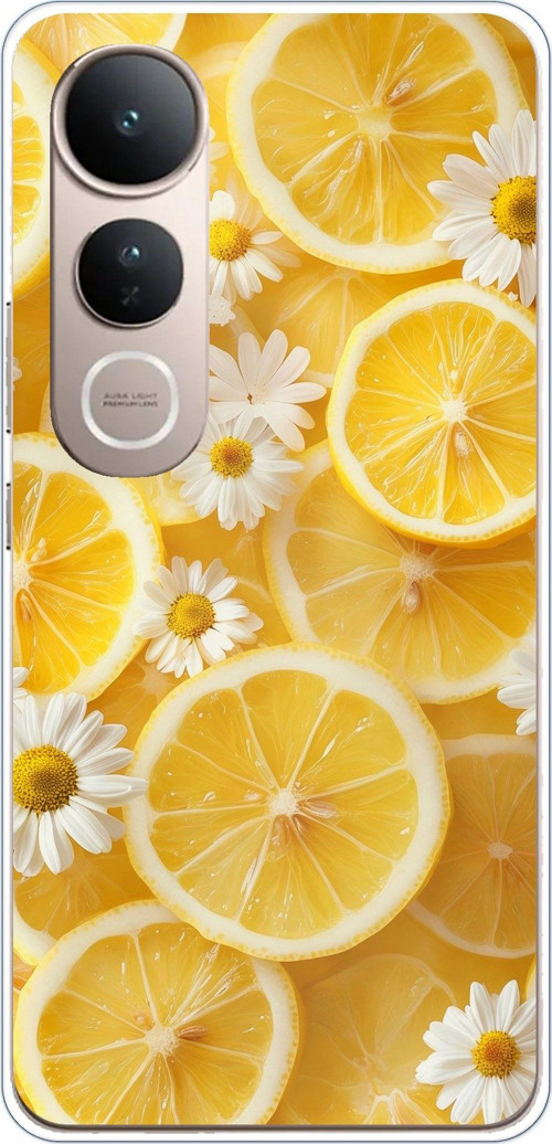 Vivo V50 Lite Uyumlu Limon Dilimleri ve Papatya Desenli Baskılı Silikon Kılıf