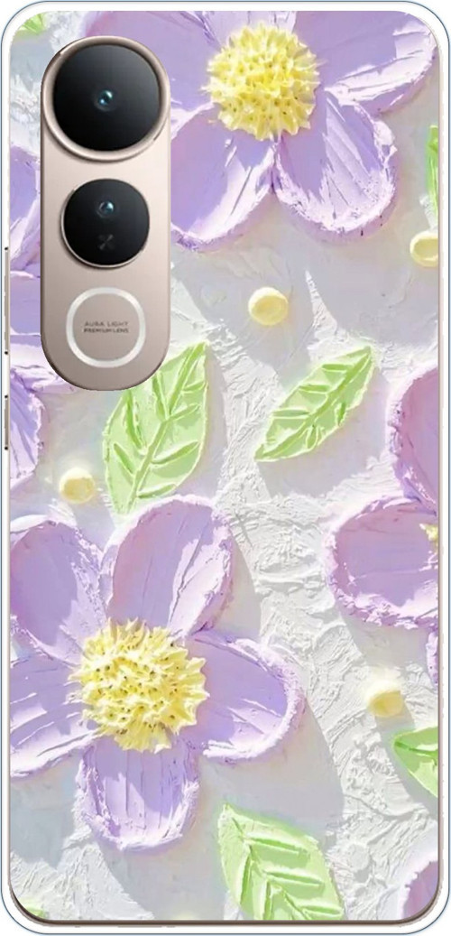 Vivo V50 Lite Uyumlu Mor Papatyalar Sulu Boya Baskılı Silikon Kılıf