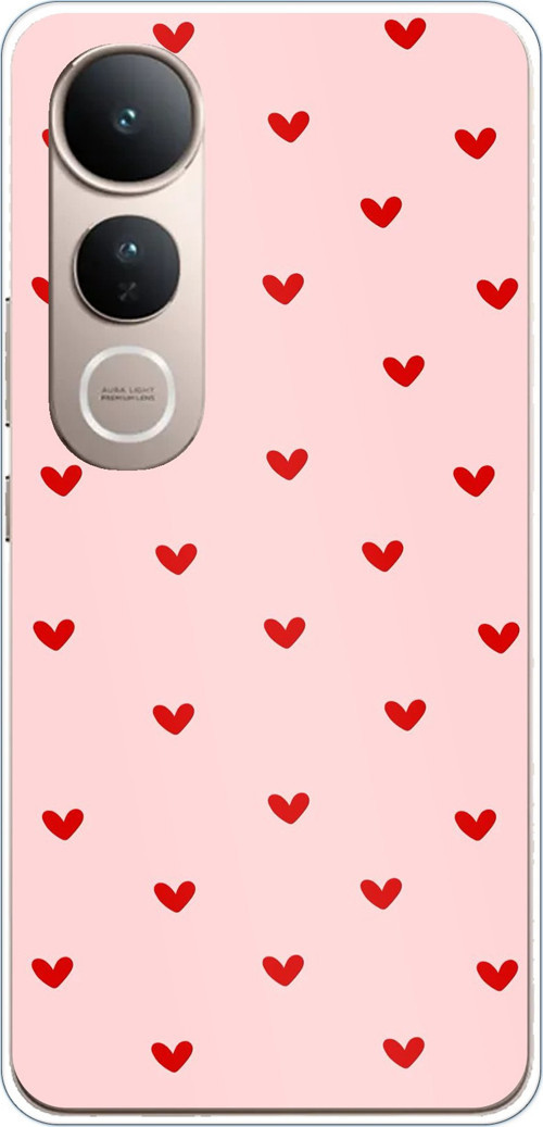Vivo V50 Lite Uyumlu Kırmızı Minik Kalpler Baskılı Silikon Kılıf