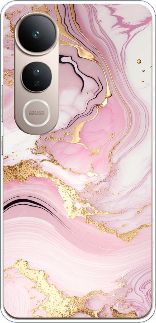 Vivo V50 Lite Uyumlu Pembe Mermer Baskılı Silikon Kılıf