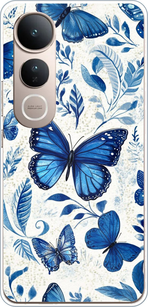 Vivo V50 Lite Uyumlu Mavi Kelebekler Baskılı Silikon Kılıf