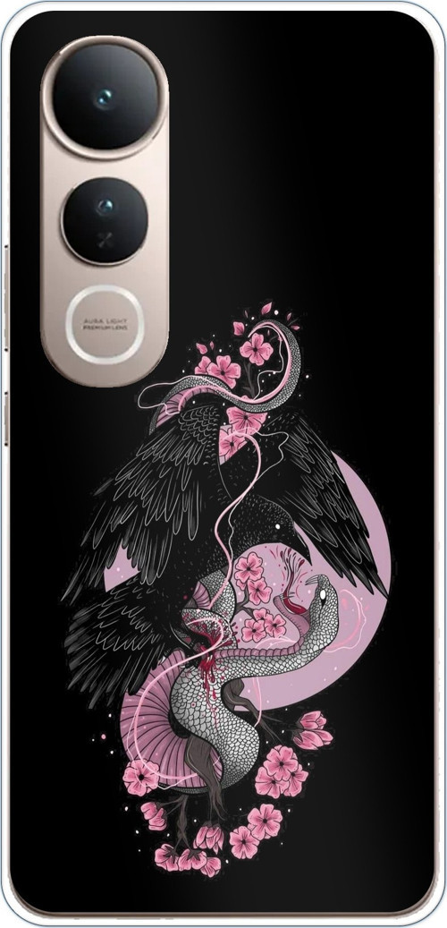 Vivo V50 Lite Uyumlu Pembe Siyah Yılan Baskılı Silikon Kılıf