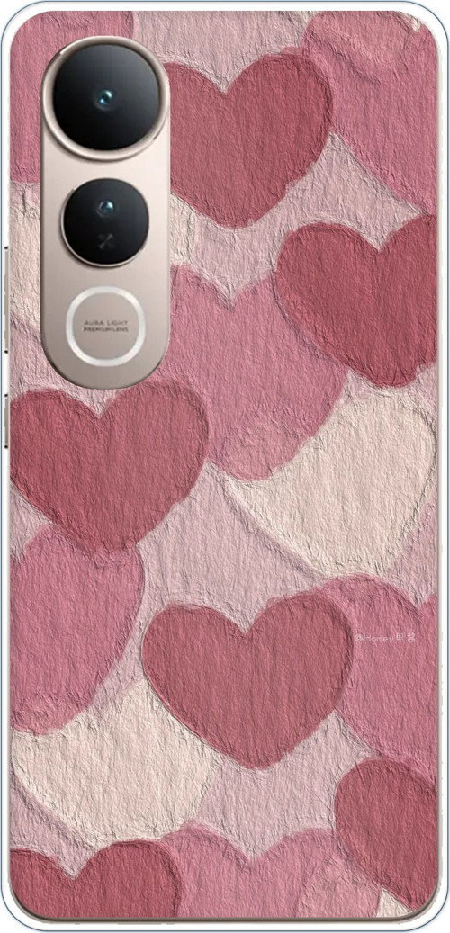 Vivo V50 Lite Uyumlu Pastel Gül Kurusu ve Pembe Kalpli Baskılı Silikon Kılıf