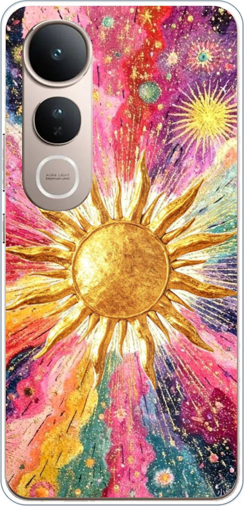 Vivo V50 Lite Uyumlu Psikedelik Galaksi ve Güneş Desenli Baskılı Silikon Kılıf