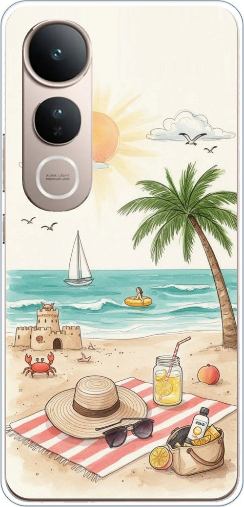 Vivo V50 Lite Uyumlu Sulu Boya Sahil ve Deniz Manzaralı Baskılı Silikon Kılıf