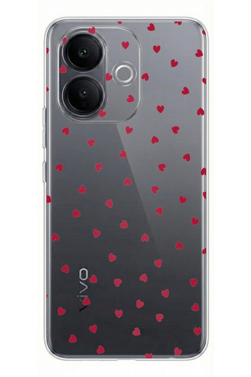 Vivo V60 Lite Uyumlu Kırmızı Kalpler Tasarımlı Baskılı Silikon Kılıf