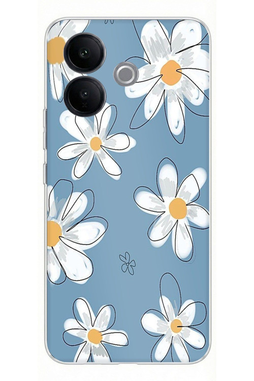 Vivo V60 Lite Uyumlu Mavi Papatya Bahçesi Baskılı Silikon Kılıf