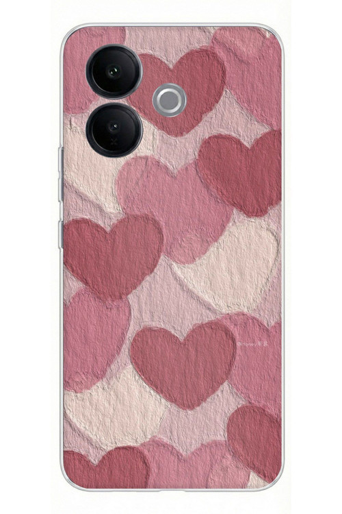 Vivo V60 Lite Uyumlu Pastel Gül Kurusu ve Pembe Kalpli Baskılı Silikon Kılıf