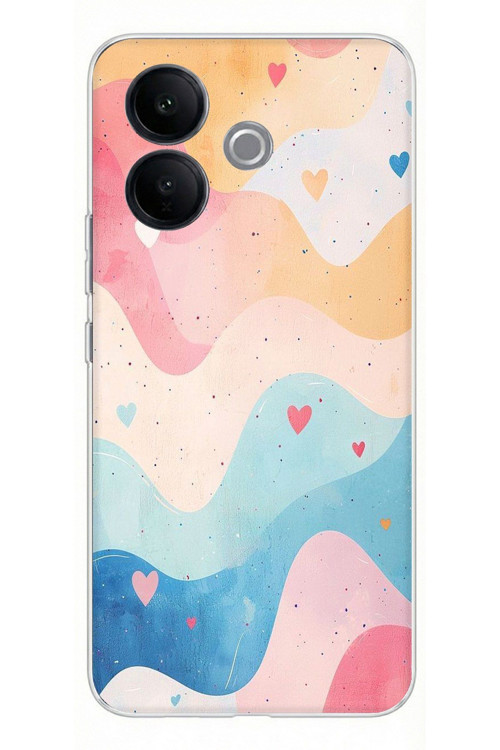 Vivo V60 Lite Uyumlu Pastel Renkli Dalgalı ve Kalp Baskılı Silikon Kılıf